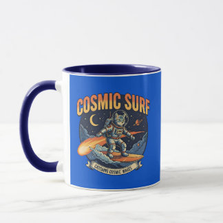 Mug Astronaut Cat Surfing Comic Waves