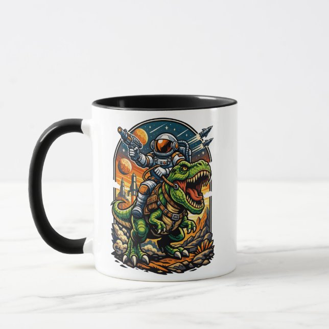 Mug Astronaut Riding a T-Rex – Epic Space Dinosaur (Gauche)