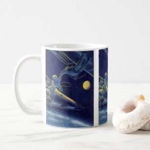 Mug Astronautes de science-fiction vintage dans l'espa