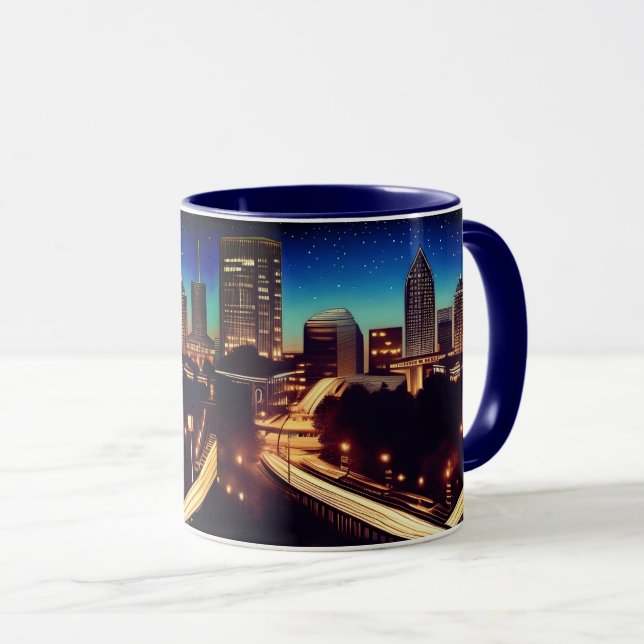 Mug Atlanta Georgia Skyline Blue Starry Soirée étoilée (Devant droit)