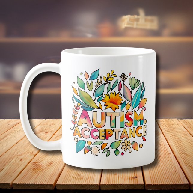 Mug Autisme Acceptation Fleurs colorées (Créateur téléchargé)