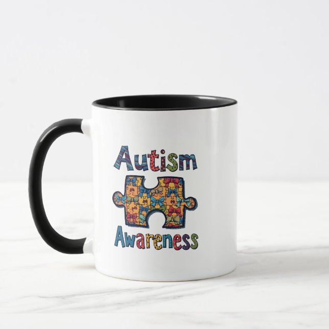 Mug Autisme Maman Puzzle Pièce Coquette Bow Ruban Auti (Gauche)