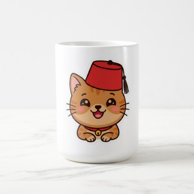Mug Autocollant de chat mignon Kawaii casquette maroca (Centre)