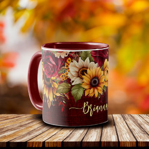 Mug Automne automne thème bordeaux tournesols rose