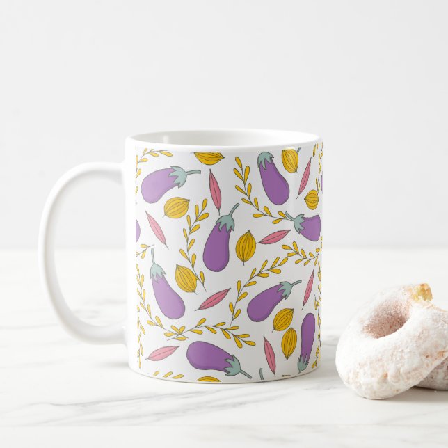 Mug Automne | Eggplant Motif de feuillage jaune feuill (Avec donut)