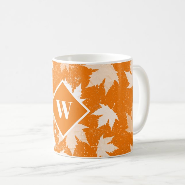 Mug Automne Feuilles Motif Monogramme (Devant droit)