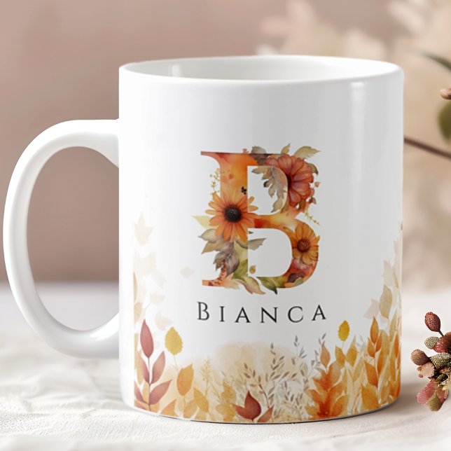 Mug Automne Fleur sauvage Monogramme Lettre initiale B (Créateur téléchargé)