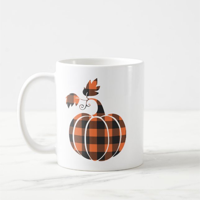 Mug Automne Orange Et Noir Plaid Automne Citrouille (Gauche)