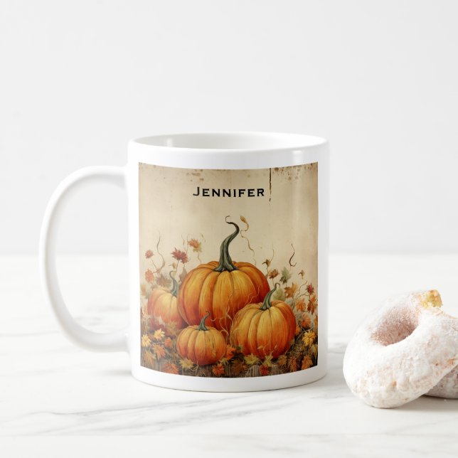 Mug Automne Rustique Orange Citrouille (Avec donut)