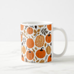 Mug Automne Rustique Orange Citrouille Motif de feuill