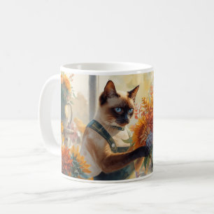 Mug Automne Siamese Chat fleuriste arranger des fleurs
