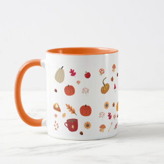 Mug Autumn leaves and pumpkins illustration pattern