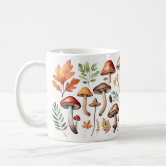 Mug Autumn Mushrooms and Forest Leaves Illustration