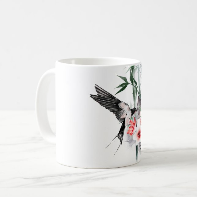 Mug Avaler avec bambou et fleurs Classique (Devant gauche)