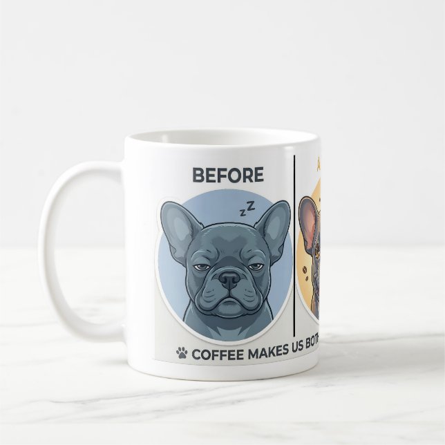 Mug Avant Après Café Drôle Design Bouledogue Français (Gauche)