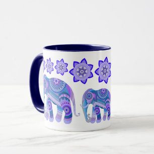 MUG AVEC DES ÉLÉPHANTS ET DES FLEURS COOL