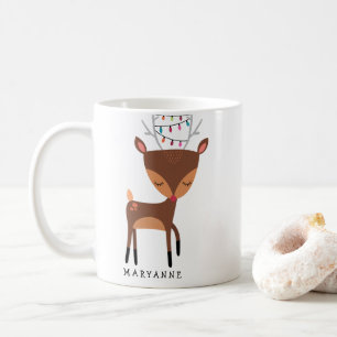 Mug avec des lumières de Noël de petit renne migno