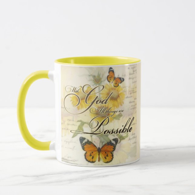 Mug Avec Dieu des tournesols et des papillons (Gauche)