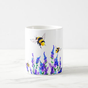 Mug avec les fleurs de printemps et les abeilles v