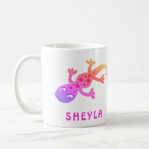 Mug avec nom de lézard gecko rose mignon pour fill