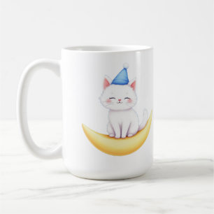 Mug avec un mignon chaton blanc sur la lune