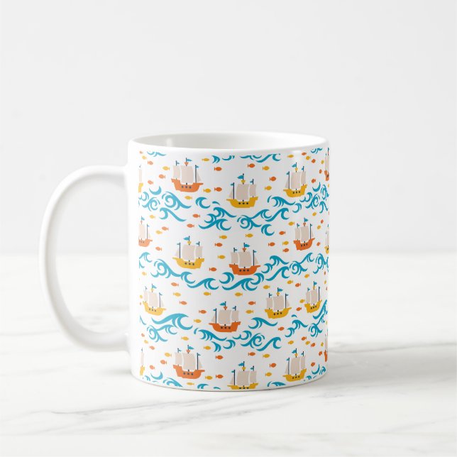 Mug Aventure océanique : Voiliers jaunes et rouges wi (Gauche)