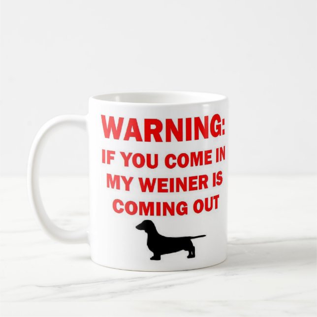 Mug Avertissement Mon Weiner sort la plaisanterie (Gauche)