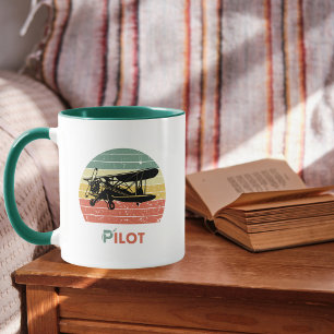 Mug Avion cool & coucher de soleil, style rétro Vintag