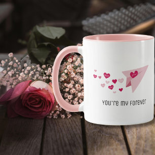 Mug Avion en papier romantique cœurs pour toujours Sai