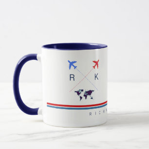 Mug Avions monogramme, voyage aérien américain blanc