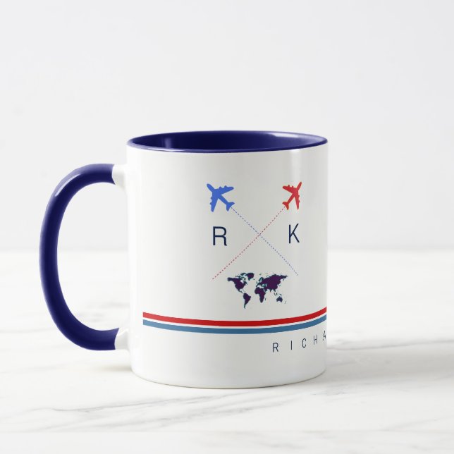 Mug Avions monogramme, voyage aérien américain blanc (Gauche)