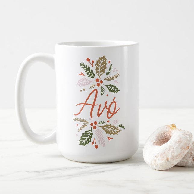 Mug Avó Bright Holly Christmas Red Script (Avec donut)