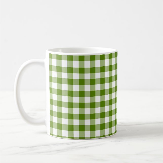Mug Avocado Green Plaid Gingham Retro Color (Gauche)