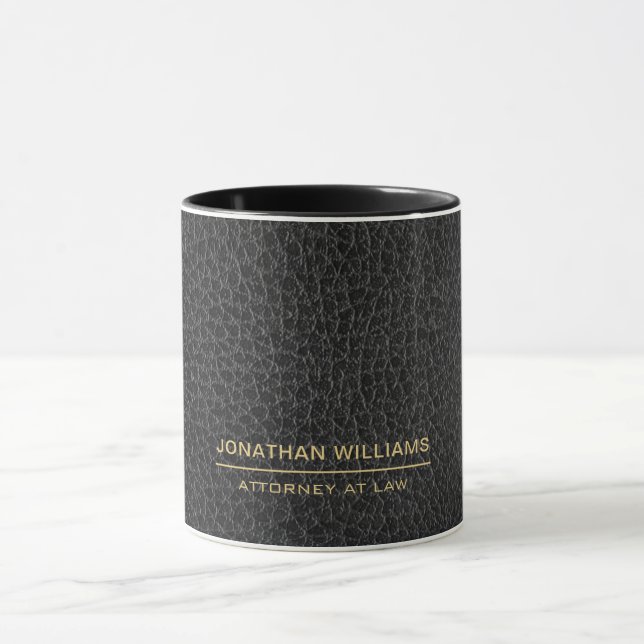 Mug Avocat Faux Cuir Nom Personnalisé Noir  (Centre)