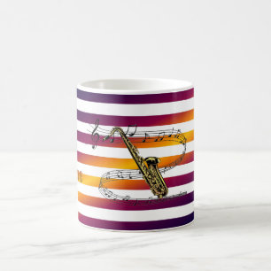 Mug Avoir Saxophone ~ Will Travel ~ Musical Stripes ~