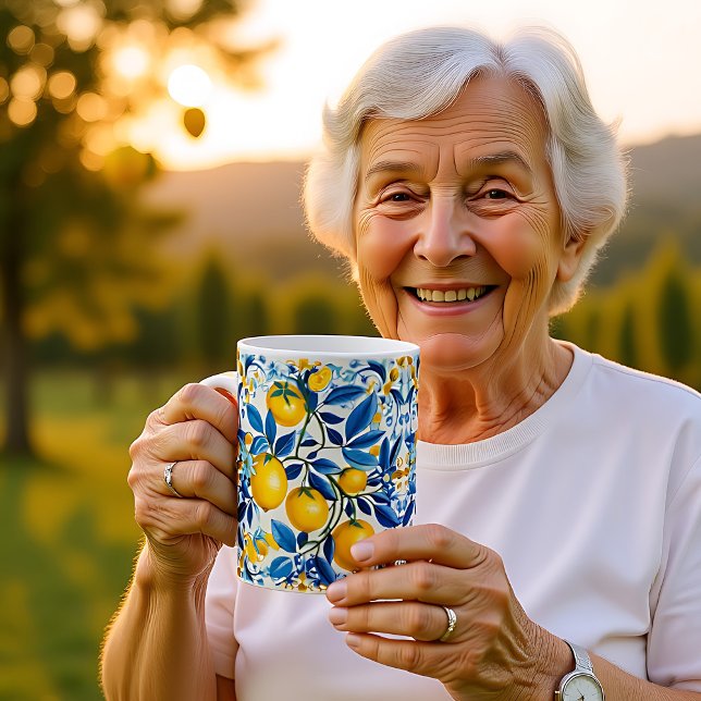 Mug 💛 Azulejos bleu et jaune 💙 citrons (💛💙 Blue and yellow Azulejos with lemons Coffee Mug)