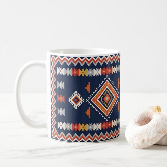 Mug Azure Navy and Terracotta Geometric Tribal (Avec donut)