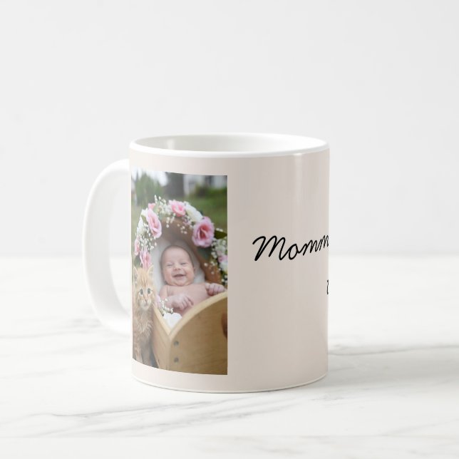 Mug Baby and Cat Photo, Cradle, Flowers (Devant gauche)