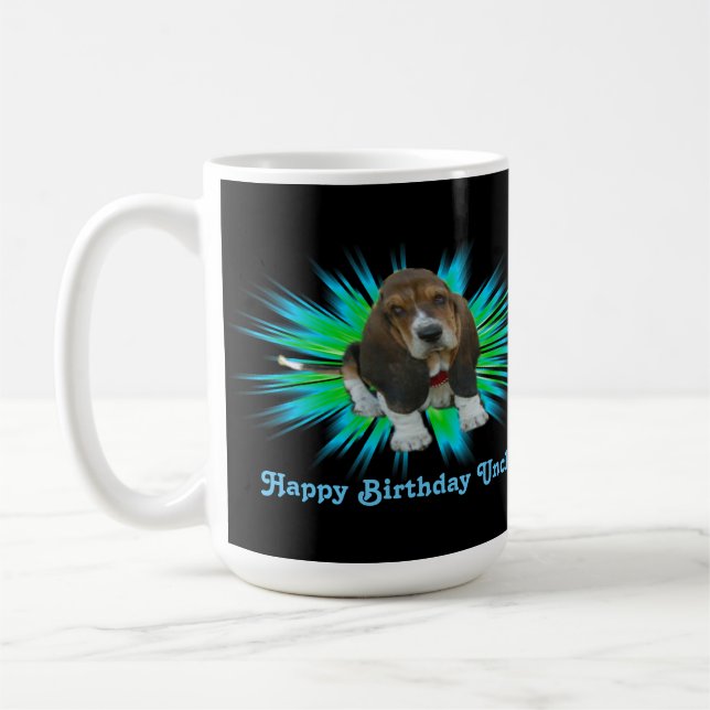 Mug Baby Basset Hound Happy Birthday Uncle (Left)