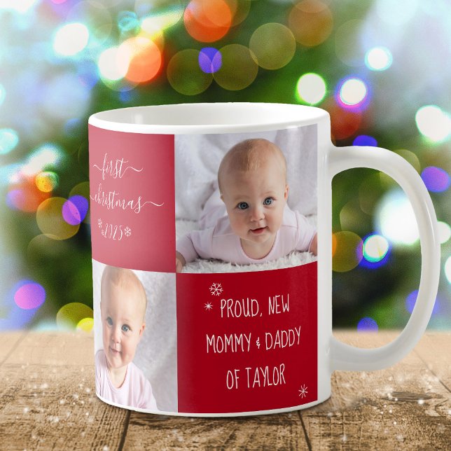 Mug Baby First Christmas Nouveau Maman Papa 2 Photo pe (Créateur téléchargé)