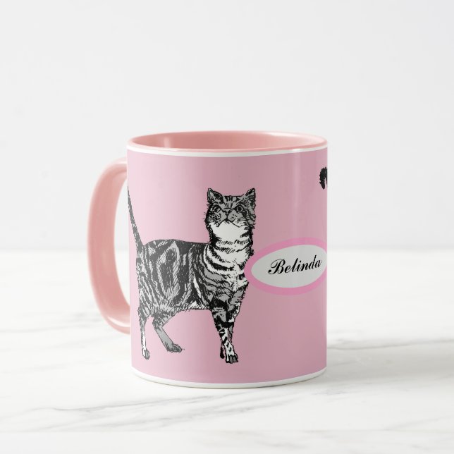 Mug Baby Pink Tabby Chat Chats Art Animal Girls Nom (Devant gauche)