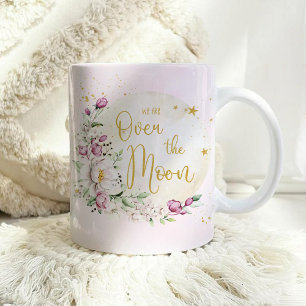 Mug Baby shower rose lune florale