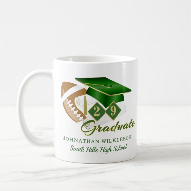 Mug Bac de football Green Graduation Personnalisé (Gauche)