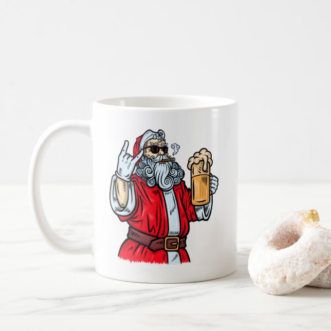 Mug Bad Père Noël, Rock, Bière et Cigar (Avec donut)
