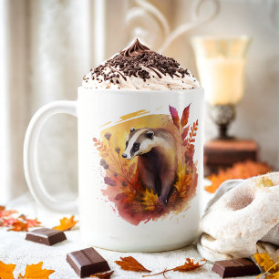 Mug Badger d'aquarelle des vaches d'automne -