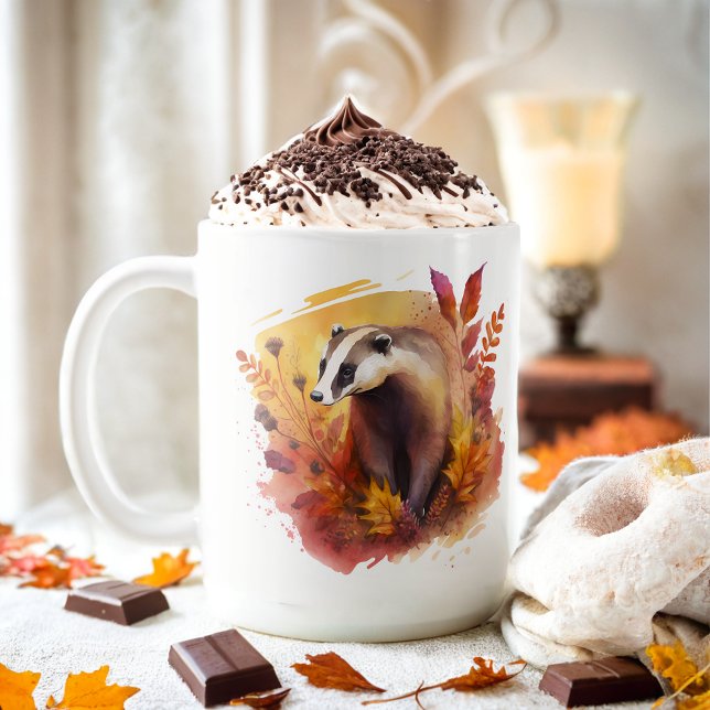 Mug Badger d'aquarelle des vaches d'automne - (Créateur téléchargé)