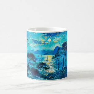 Mug Baie au clair de lune avec bateaux Nocturne impres