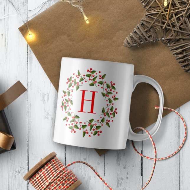 Mug Baies de Noël rouges et couronne de feuillage d'hi (Créateur téléchargé)