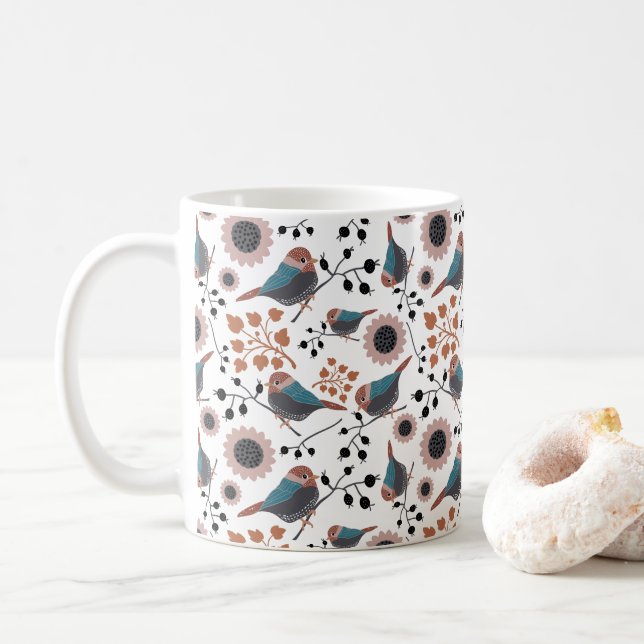 Mug Baies de poulet Fleurs de baies rose bleu rouille (Avec donut)