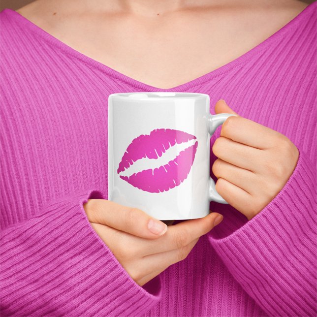 Mug Baiser en bâton de lèvre rose chaud (Hot Pink Ombre Lipstick Kiss Print Coffee Mug)